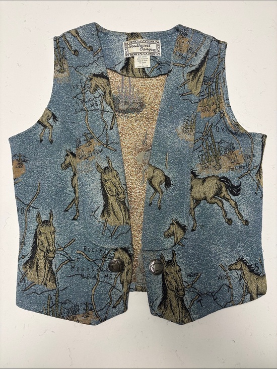Southwest Canyon Jackets & Blazers - Southwest Canyon Women's Blue Horse Print Vest